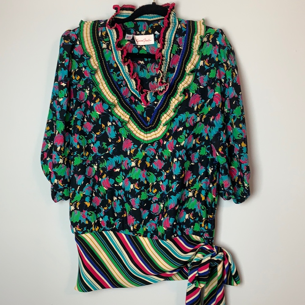 Susan Freis Blouse S Floral Pleated